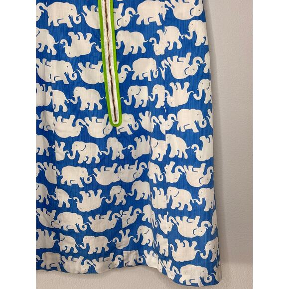 Lilly Pulitzer Tusk in the Sun Shift Dress Elephants Blue White Green Piping - Picture 13 of 16